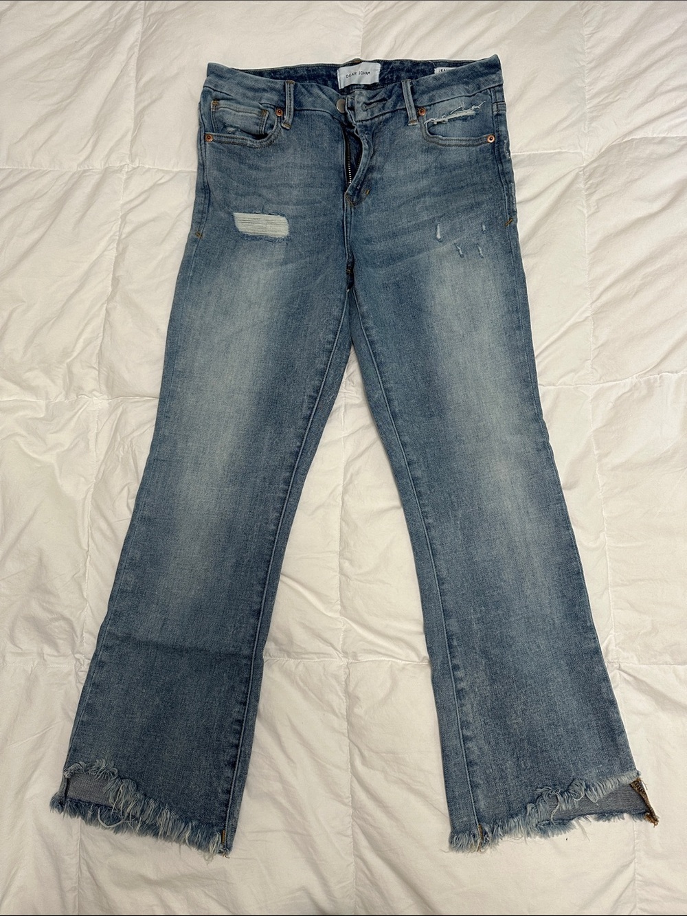 Dear John Faded Blue Wide-Leg Jeans with Frayed Hem
